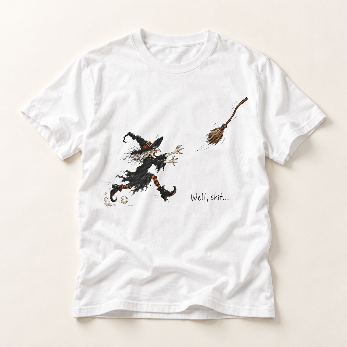 Witchy Broom Mishap T-Shirt — 'Well, Shit...' Halloween Graphic Tee