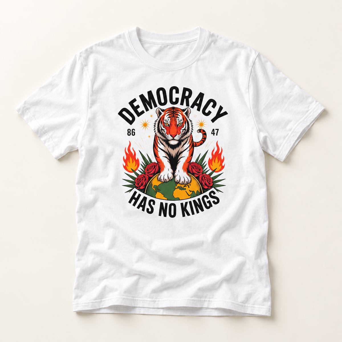 Democracy Has No Kings T-Shirt — Retro Tiger Political Graphic Tee