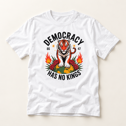 Democracy Has No Kings T-Shirt — Retro Tiger Political Graphic Tee