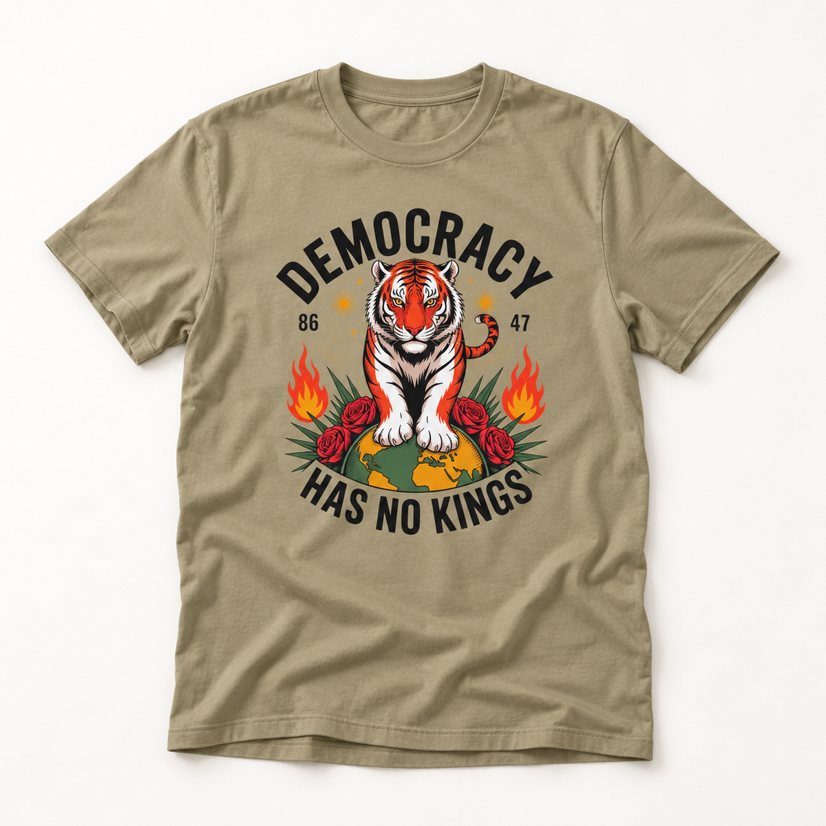 Democracy Has No Kings T-Shirt — Retro Tiger Political Graphic Tee