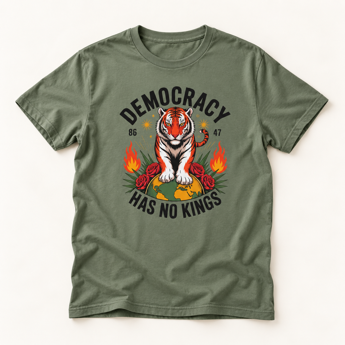 Democracy Has No Kings T-Shirt — Retro Tiger Political Graphic Tee