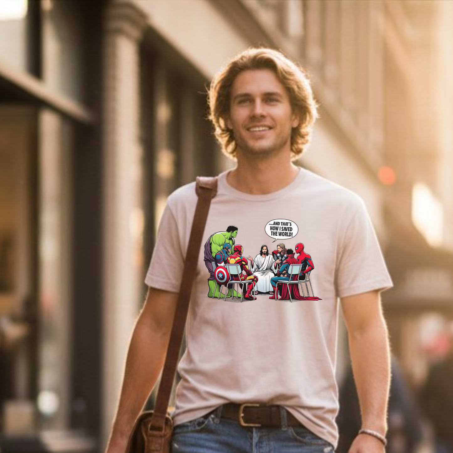 Jesus & Superheroes Coffee Break T-Shirt – Garment Dyed Heavyweight Tee | Funny Graphic Shirt