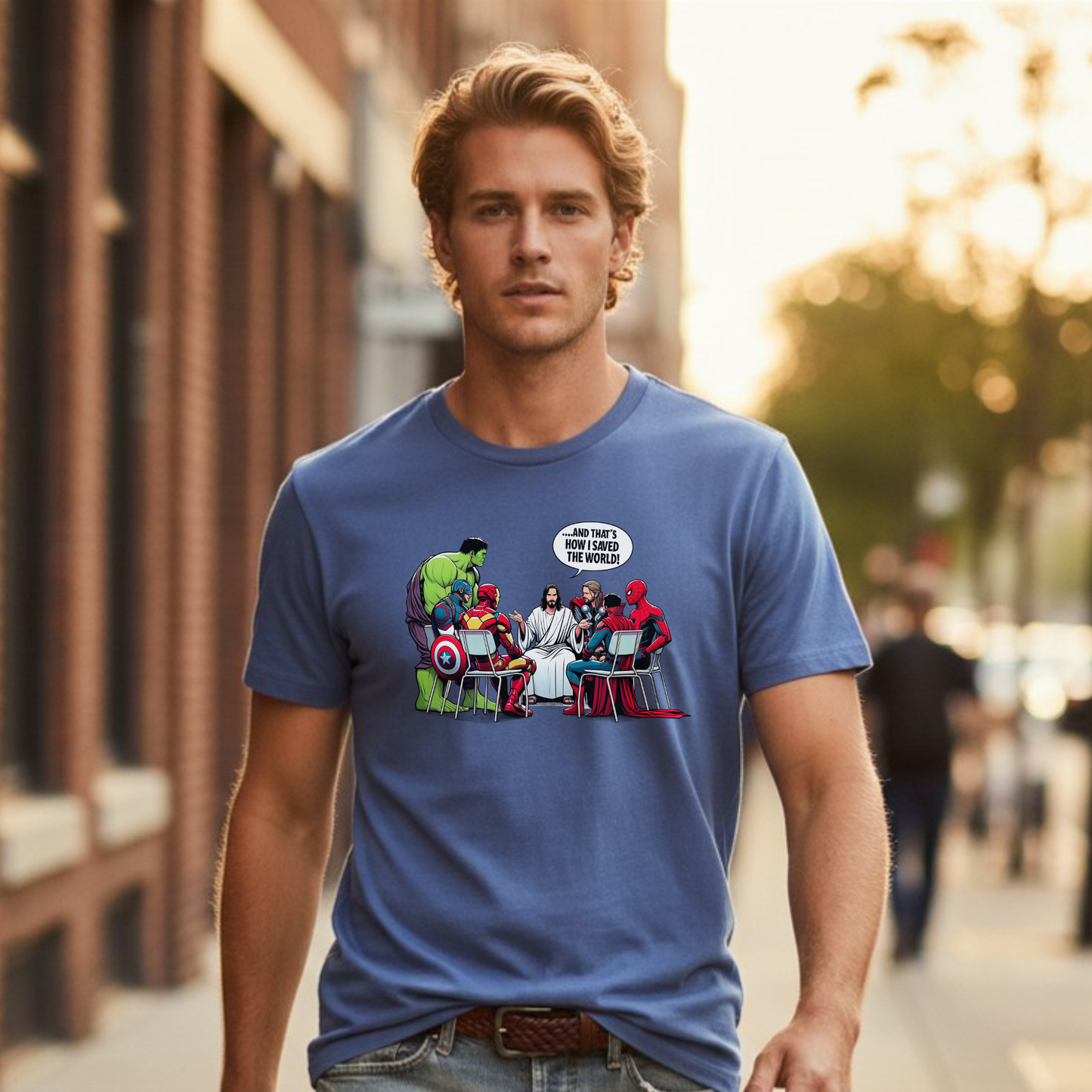 Jesus & Superheroes Coffee Break T-Shirt – Garment Dyed Heavyweight Tee | Funny Graphic Shirt