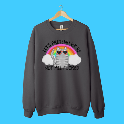 Rainbow Cat Cheeky Crewneck Sweatshirt – Cozy Cotton Blend Pullover | Funny Sarcastic LGBTQ Ally Sweatshirt