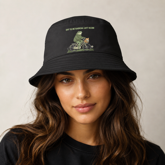 Frog Biking FDT Cotton Festival Bucket Hat – Lightweight Sun Hat With Reinforced Brim | Funny Political Graphic Outdoor Hat