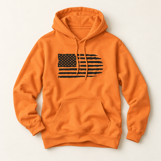 Distressed Flag Hoodie – Midweight Fleece Pullover | Vintage Patriotic USA Hoodie
