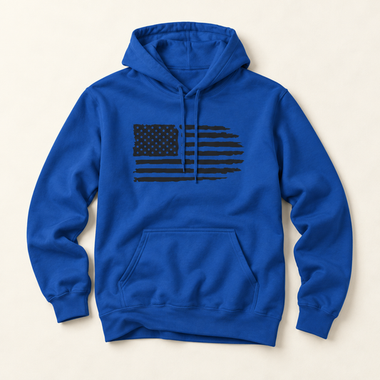 Distressed Flag Hoodie – Midweight Fleece Pullover | Vintage Patriotic USA Hoodie