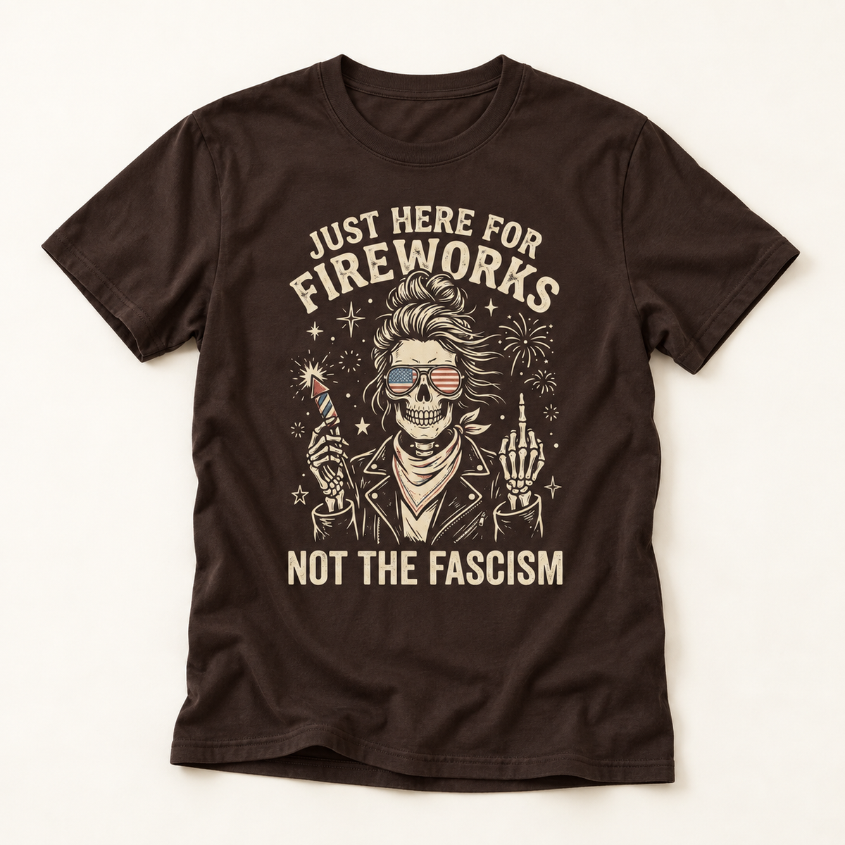 Just Here for Fireworks T-Shirt — Patriotic 4th of July Graphic Tee
