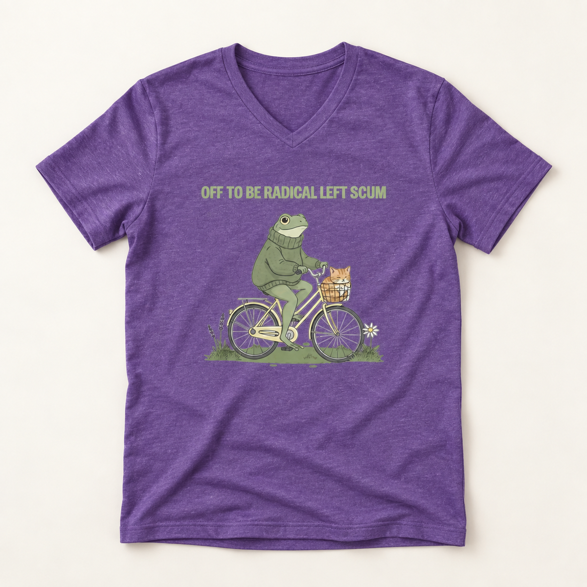Off to Be Radical Left Scum Frog Bike V-Neck T-Shirt