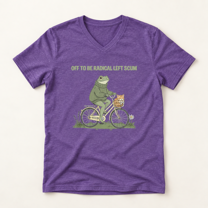 Off to Be Radical Left Scum Frog Bike V-Neck T-Shirt