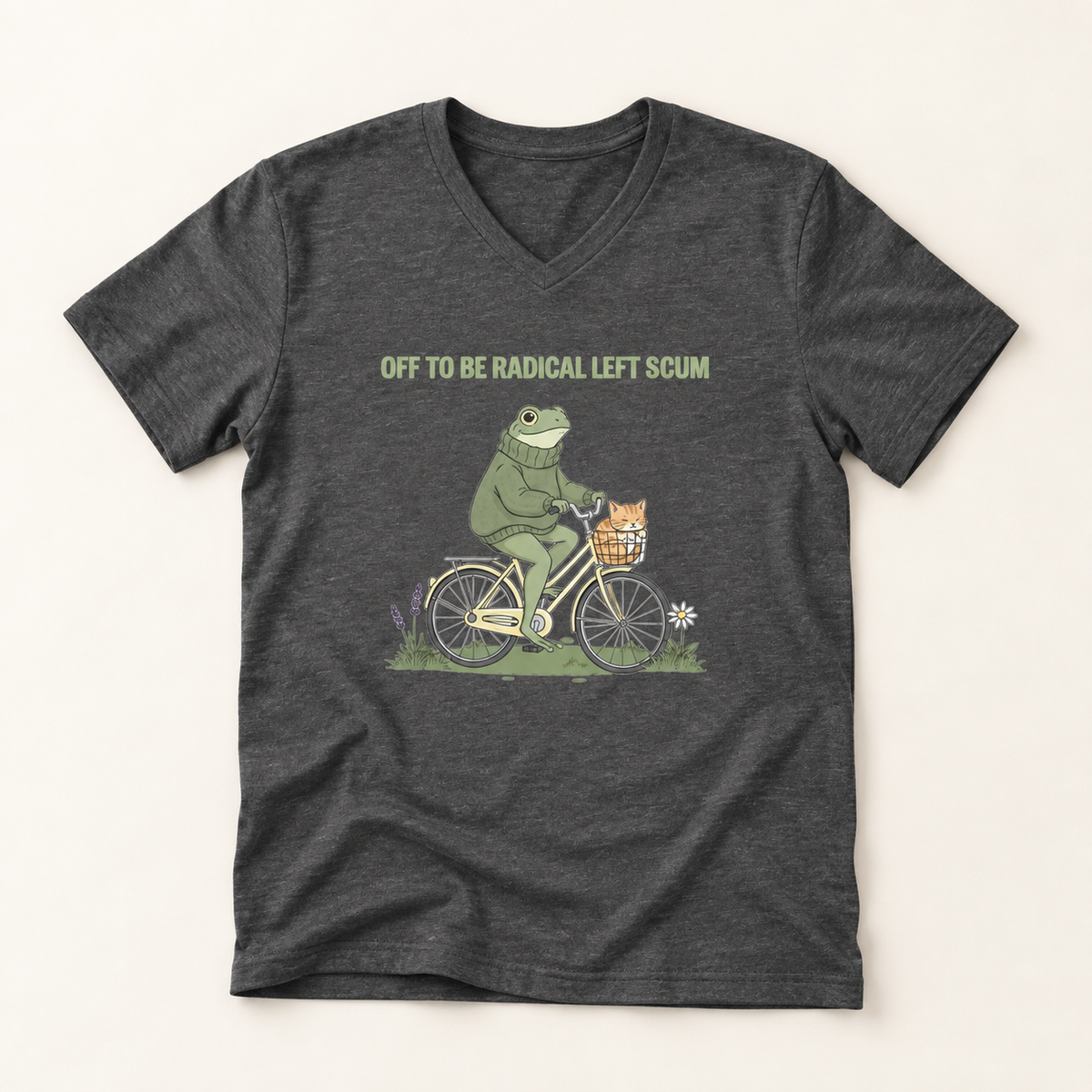 Off to Be Radical Left Scum Frog Bike V-Neck T-Shirt