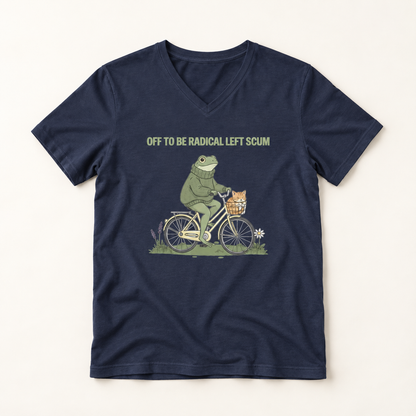 Off to Be Radical Left Scum Frog Bike V-Neck T-Shirt