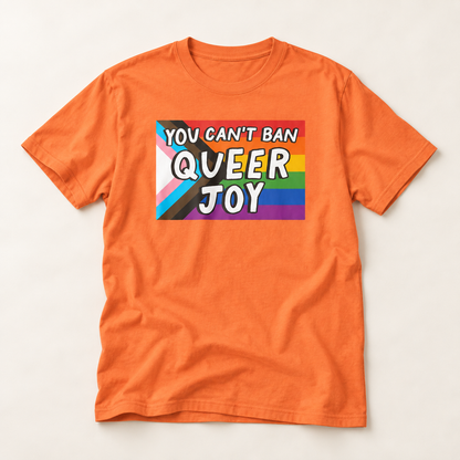 You Can’t Ban Queer Joy T-Shirt – Lightweight Cotton Tee | LGBTQ Pride Statement Activist Shirt