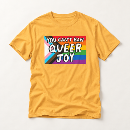You Can’t Ban Queer Joy T-Shirt – Lightweight Cotton Tee | LGBTQ Pride Statement Activist Shirt