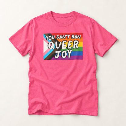 You Can’t Ban Queer Joy T-Shirt – Lightweight Cotton Tee | LGBTQ Pride Statement Activist Shirt