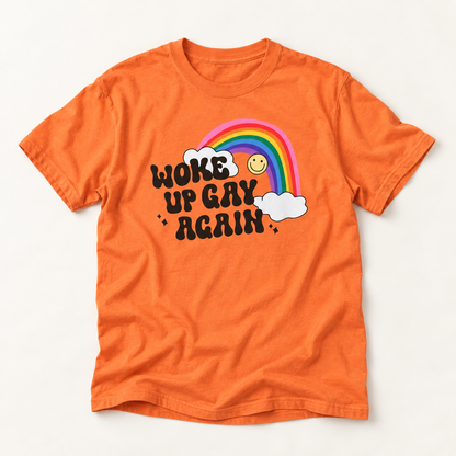 Woke Up Gay Again T-Shirt – Lightweight Cotton Tee | Funny LGBTQ Pride Statement Shirt