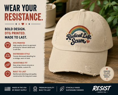 Retro Rainbow Hat - Vintage Baseball Cap With Distressed Cotton Twill & Adjustable Strap