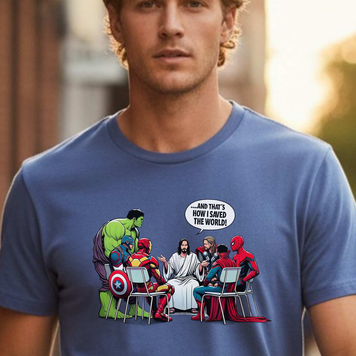 Jesus & Superheroes Coffee Break T-Shirt – Garment Dyed Heavyweight Tee | Funny Graphic Shirt