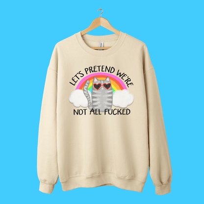Rainbow Cat Cheeky Crewneck Sweatshirt – Cozy Cotton Blend Pullover | Funny Sarcastic LGBTQ Ally Sweatshirt
