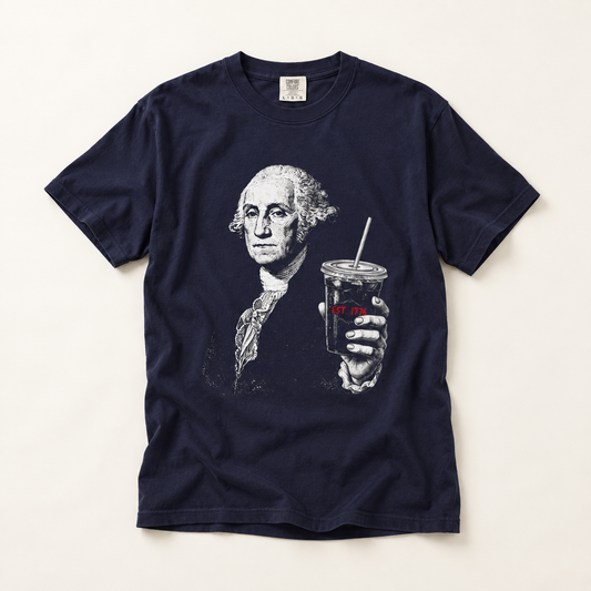 George Washington Iced Coffee T-Shirt – Garment Dyed Heavyweight Tee | Funny History Shirt