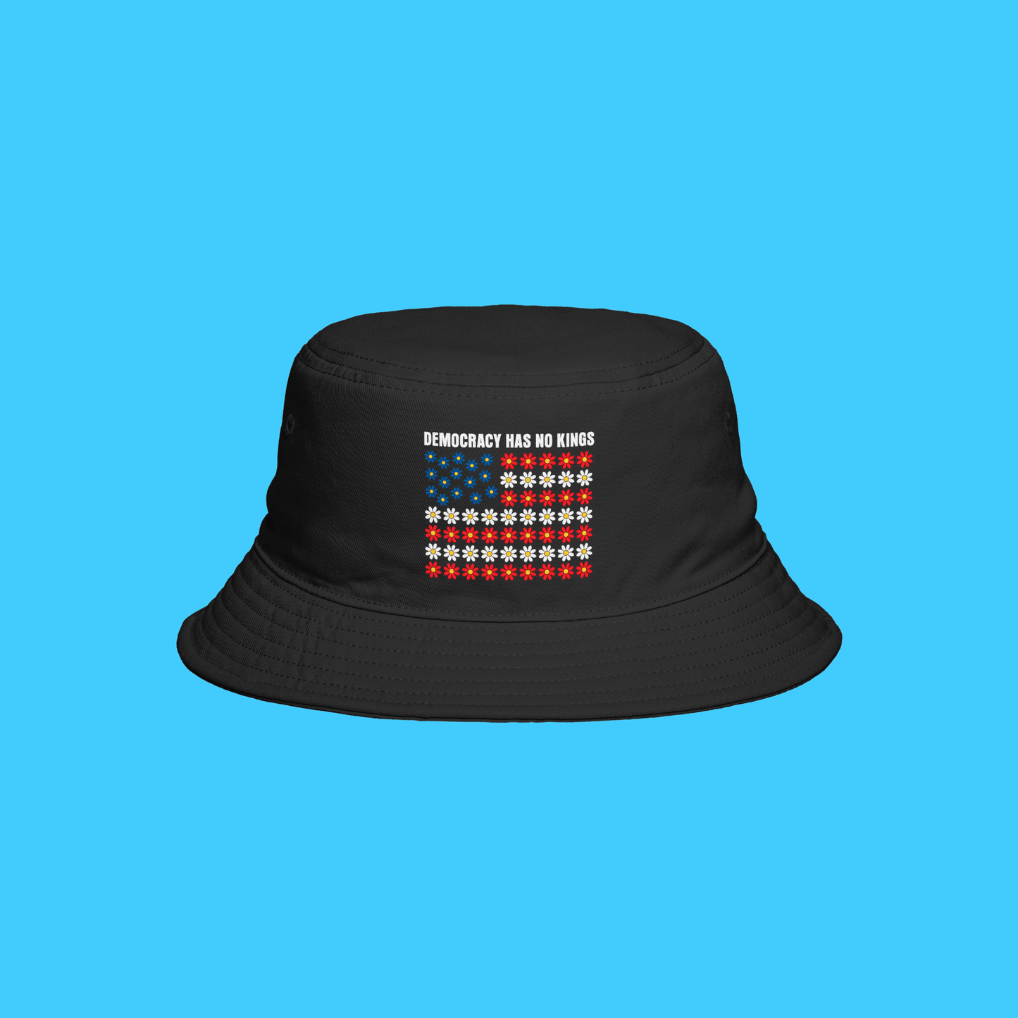 Democracy Has No King American Flag Daisy Bucket Hat - Resist Supply