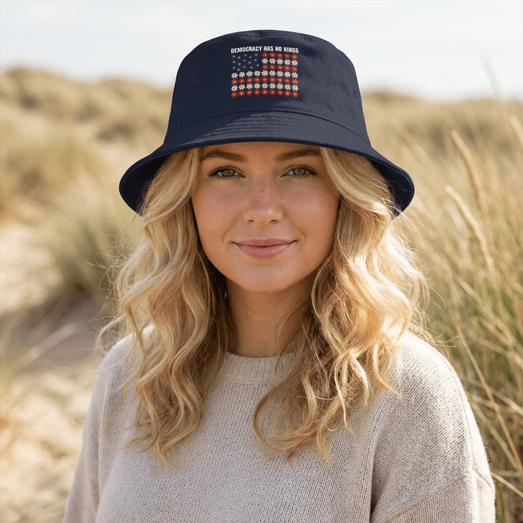Democracy Has No King American Flag Daisy Bucket Hat - Resist Supply