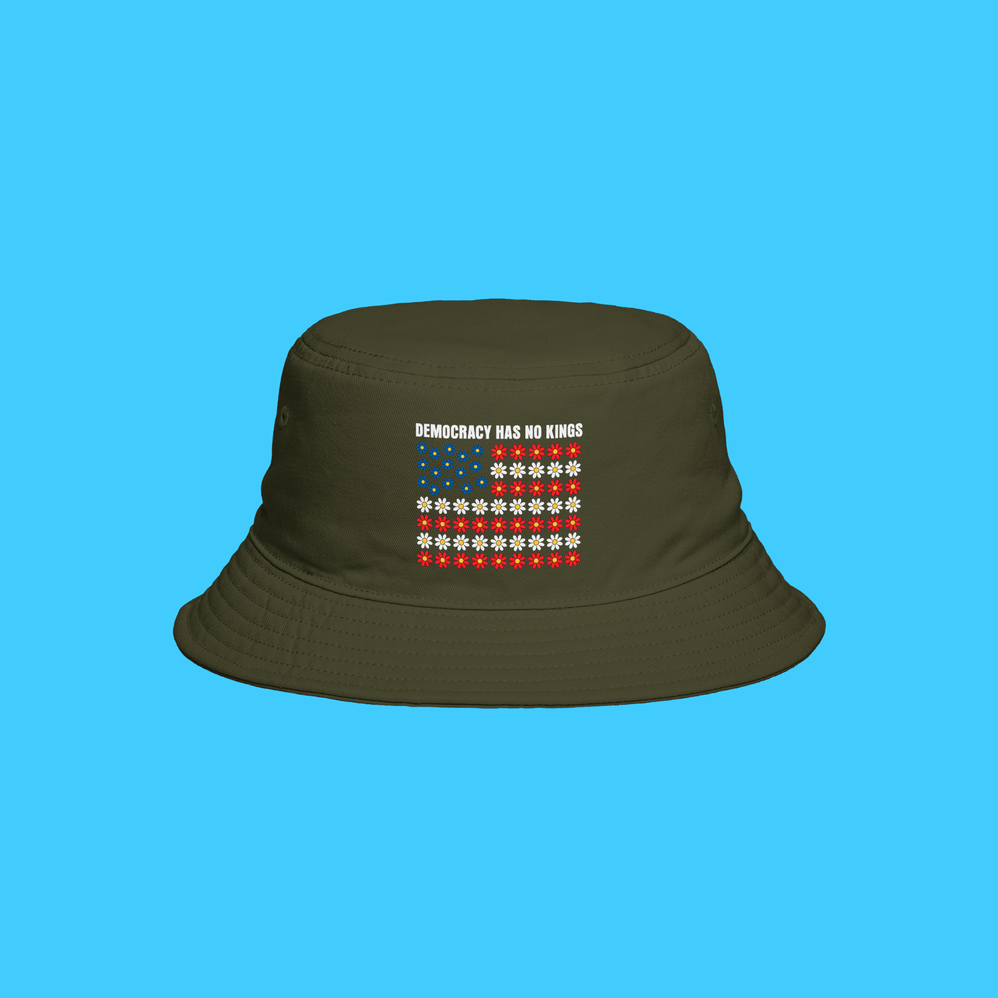 Democracy Has No King American Flag Daisy Bucket Hat - Resist Supply