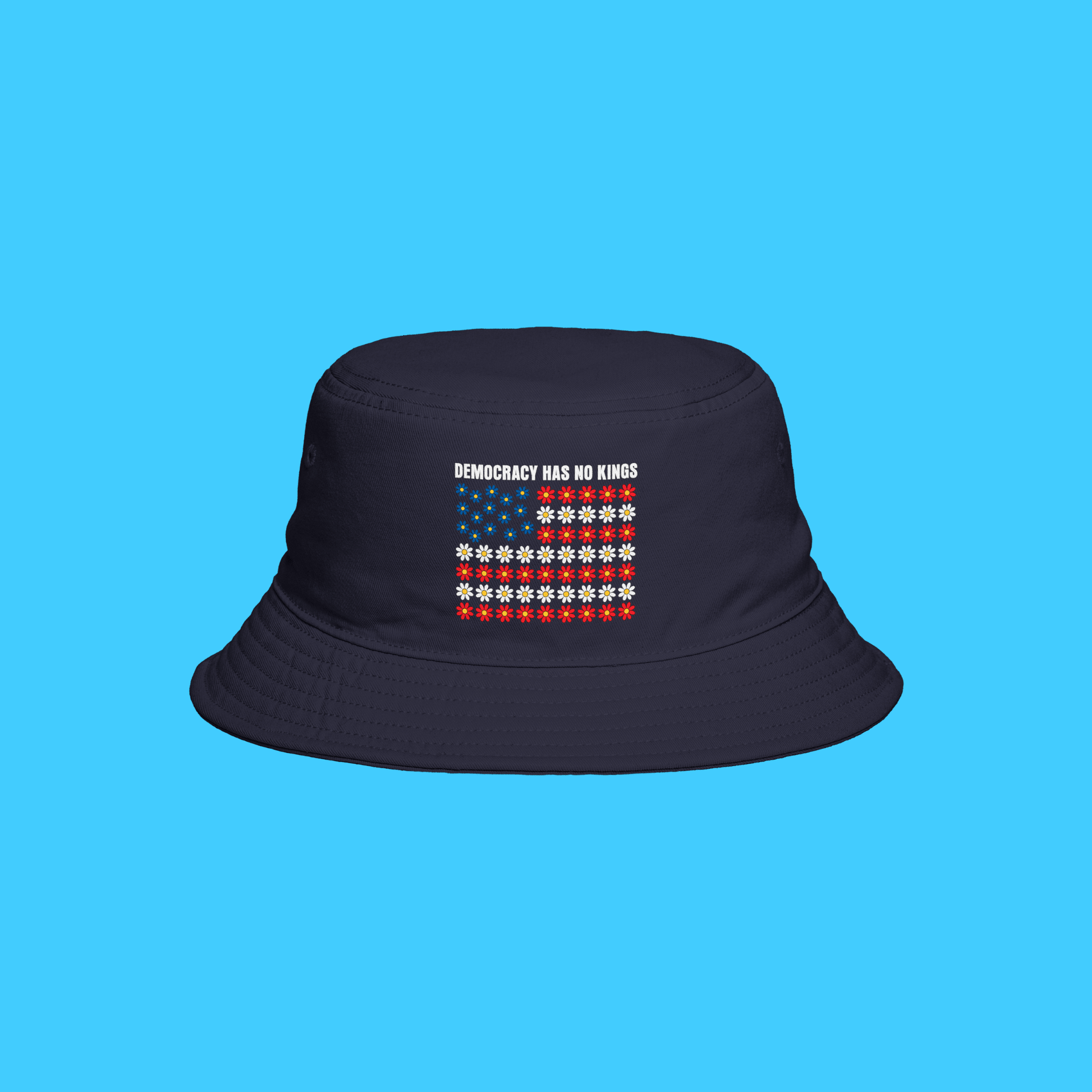 Democracy Has No King American Flag Daisy Bucket Hat - Resist Supply