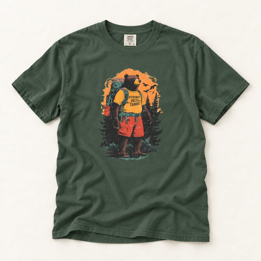 Foxtrot Delta Tango T-Shirt, product photo on warm off-white background