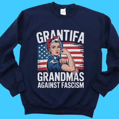 Grantifa: Grandmas Against Fascism Patriotic Rosie - Style Sweatshirt - Resist Supply