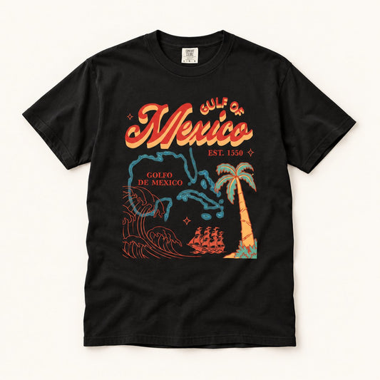 Gulf of Mexico T-Shirt, product photo on warm off-white background