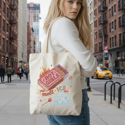 Hot Girls Melt ICE Anti-ICE Retro Canvas Tote Bag – Durable 12oz Natural Cotton Eco Tote | Funny Feminist Political Reusable Bag