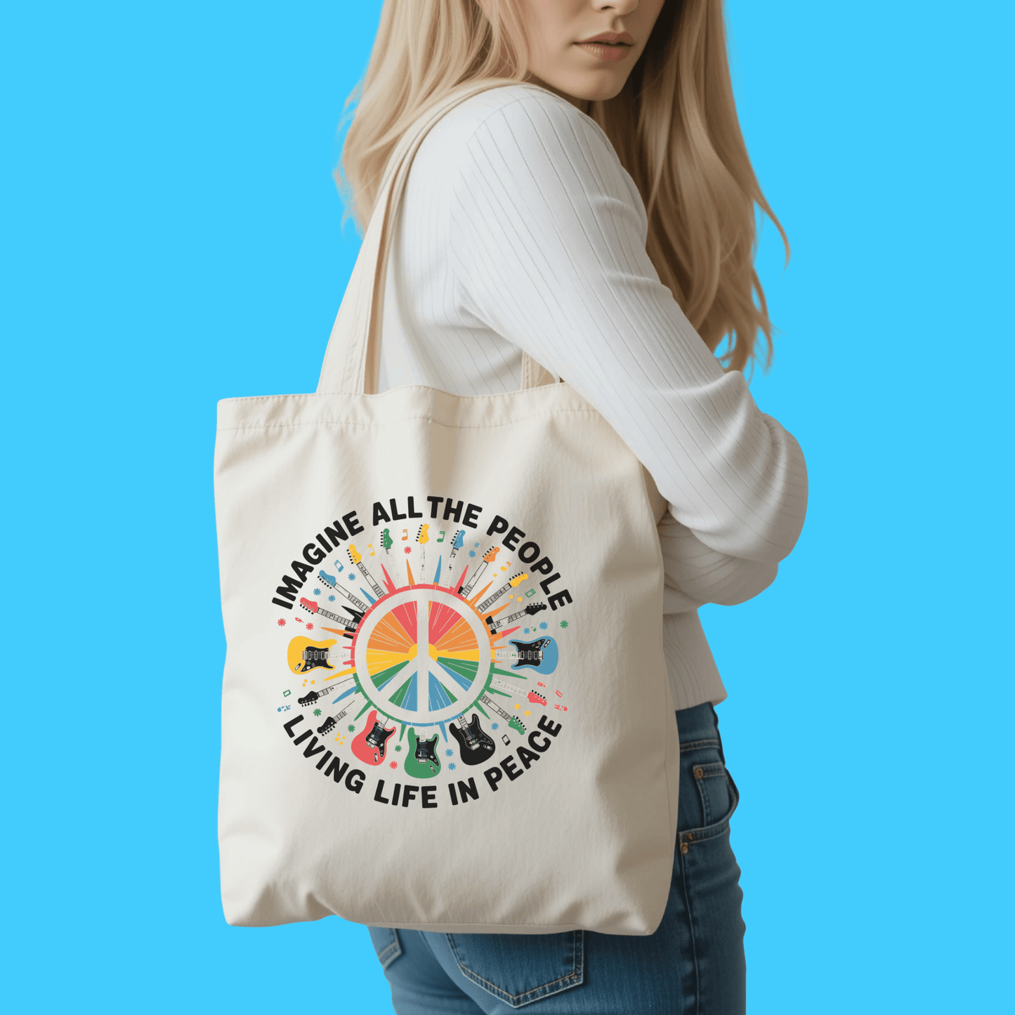 Imagine All The People Peace Sign Tote Bag - Resist Supply