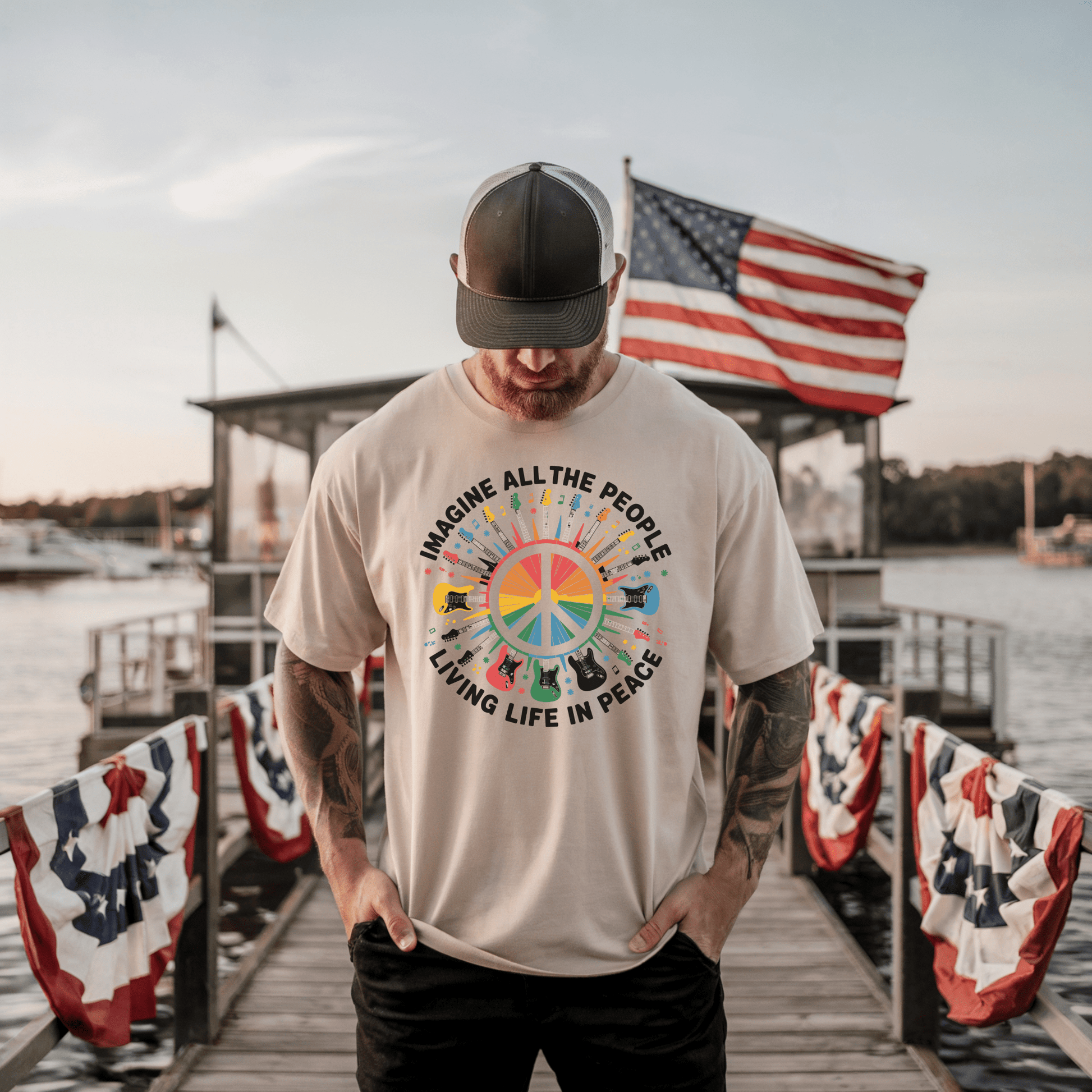 Imagine All the People Vintage Peace Sign T-Shirt - Resist Supply