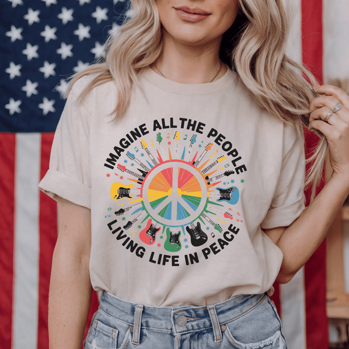 Imagine All the People Vintage Peace Sign T-Shirt - Resist Supply