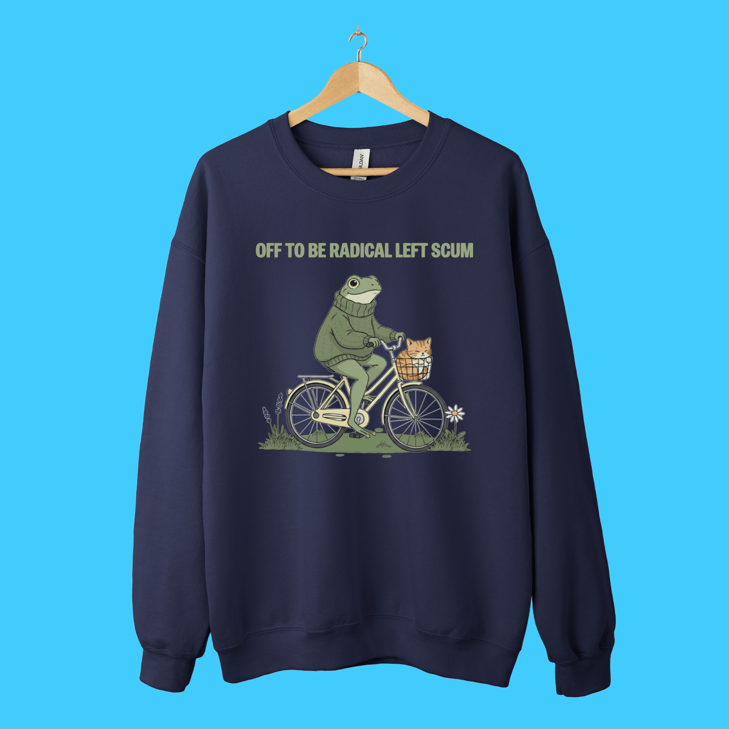 Off to Be Radical Left Scum Frog on Bike Crewneck Sweatshirt - Resist Supply