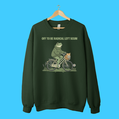 Off to Be Radical Left Scum Frog on Bike Crewneck Sweatshirt - Resist Supply