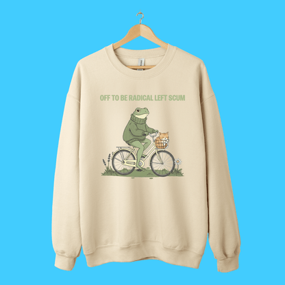 Off to Be Radical Left Scum Frog on Bike Crewneck Sweatshirt - Resist Supply
