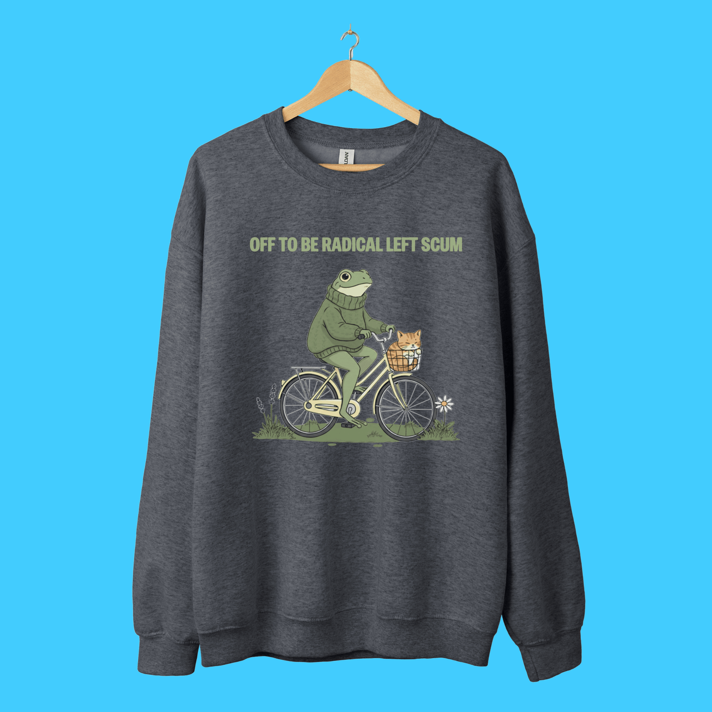 Off to Be Radical Left Scum Frog on Bike Crewneck Sweatshirt - Resist Supply