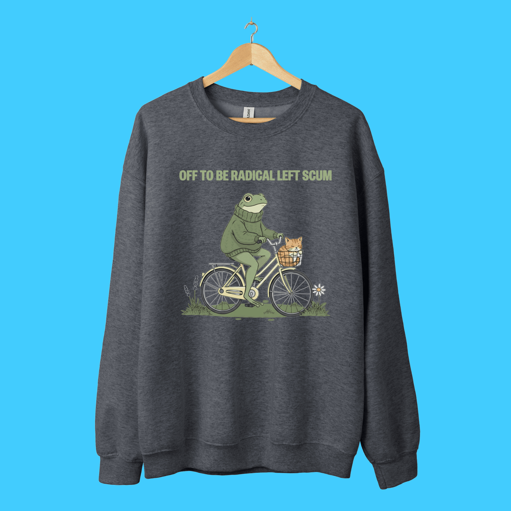 Off to Be Radical Left Scum Frog on Bike Crewneck Sweatshirt - Resist Supply