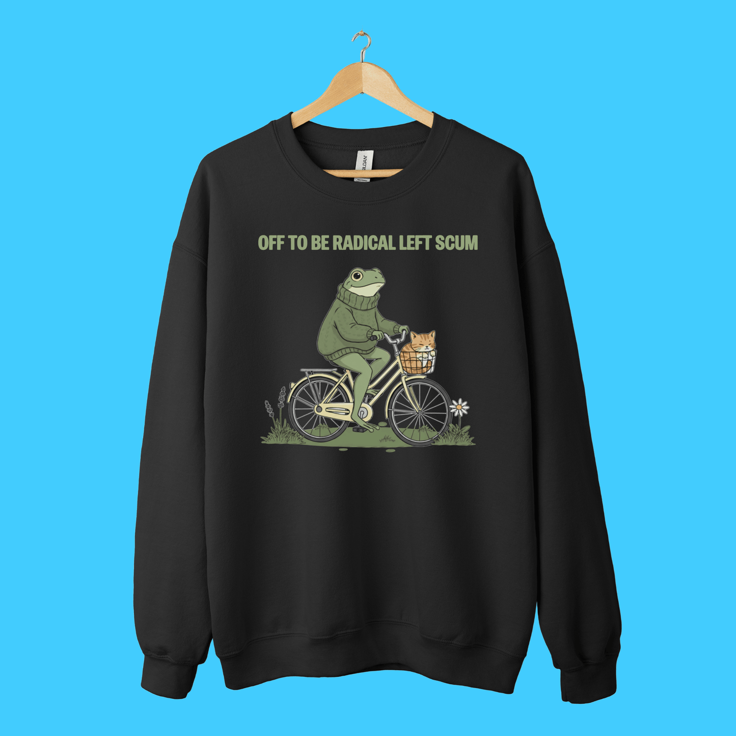Off to Be Radical Left Scum Frog on Bike Crewneck Sweatshirt - Resist Supply