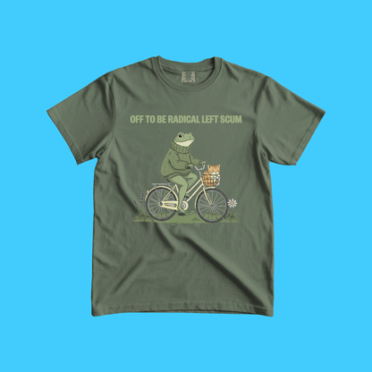 Radical Left Frog Bike T-Shirt — "Off to Be Radical Left Scum" Graphic Tee - Resist Supply