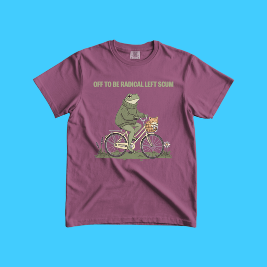 Radical Left Frog Bike T-Shirt — "Off to Be Radical Left Scum" Graphic Tee - Resist Supply