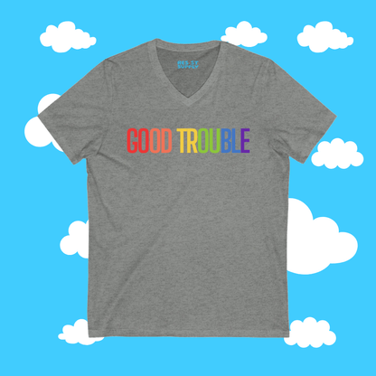 Rainbow Good Trouble Unisex V-Neck Tee - Resist Supply #