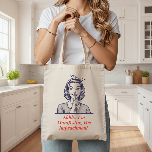 Vintage Woman Shush Funny Political Canvas Tote Bag – Durable 12oz Natural Cotton Eco Tote | Women Empowerment Protest Reusable Bag