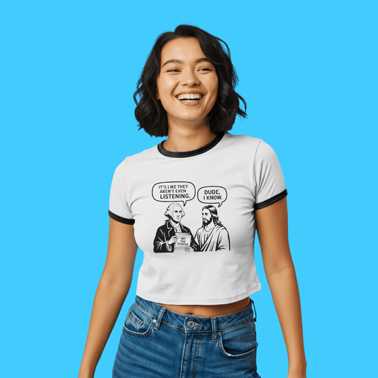 We the People George Washington & Jesus Political Satire Women's Ringer Tee - Resist Supply