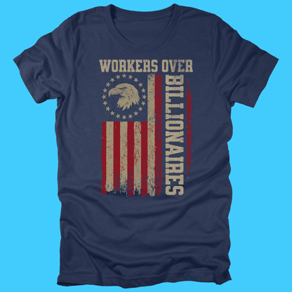 Workers Over Billionaires T‑Shirt — Vintage American Flag - Resist Supply