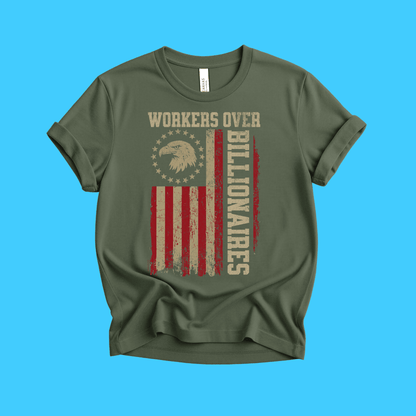 Workers Over Billionaires T‑Shirt — Vintage American Flag - Resist Supply